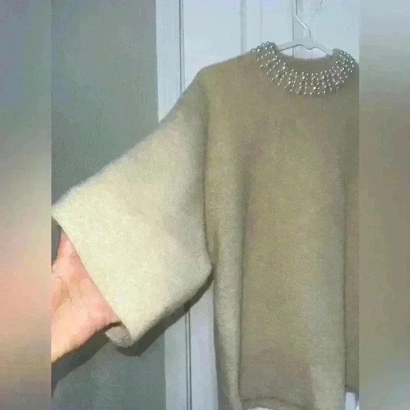 Alfani Womens Faux Fur Embellished Mock Turtleneck Sweater Tan M/cocoa butter - Picture 7 of 8